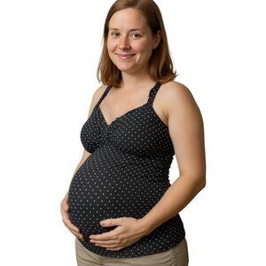 Beach Bump by Motherhood Maternity Tankini Top Black/White Polka Dot Size XL